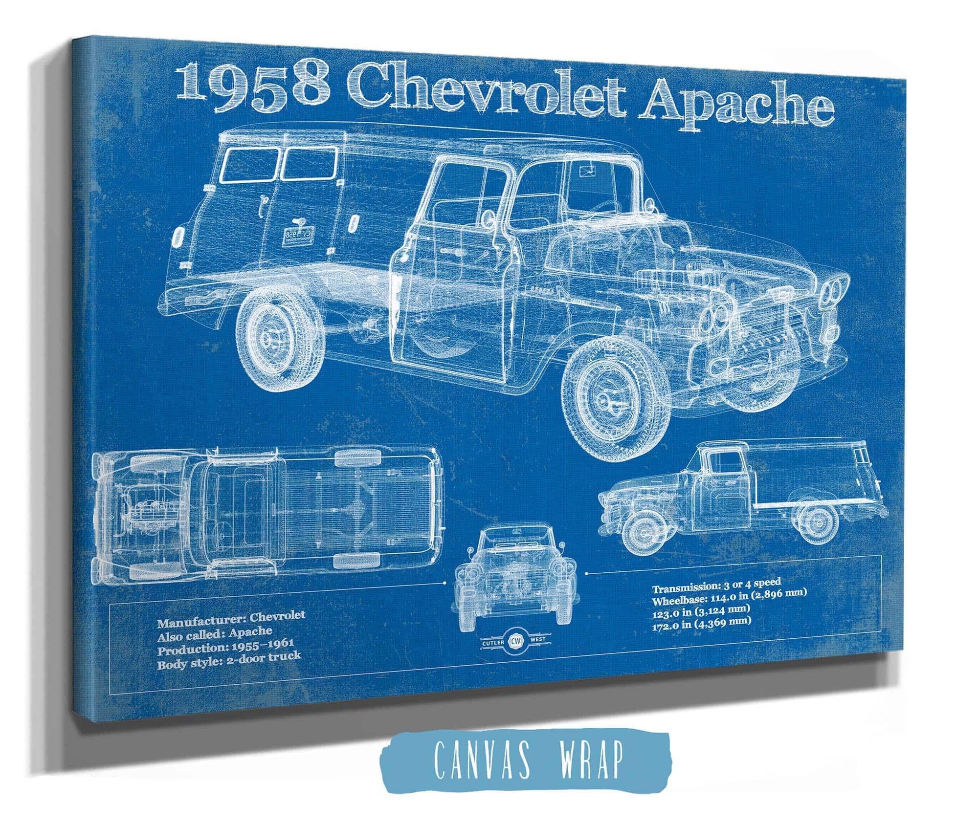 Cutler West Chevrolet Collection 1958 Chevrolet 3100 Apache Panel Van Vintage Blueprint Auto Print