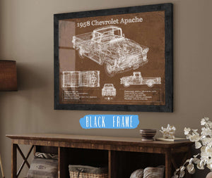 20" x 16" / Black Frame Cutler West 1958 Chevrolet Apache Vintage Blueprint Auto Print