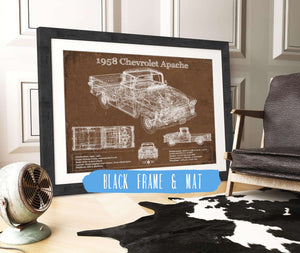 20" x 16" / Black Frame & Mat Cutler West 1958 Chevrolet Apache Vintage Blueprint Auto Print