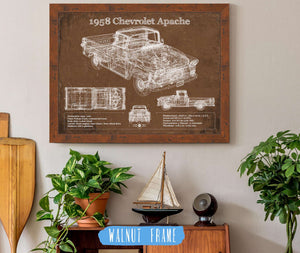 20" x 16" / Walnut Frame Cutler West 1958 Chevrolet Apache Vintage Blueprint Auto Print
