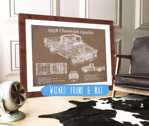 20" x 16" / Walnut Frame & Mat Cutler West 1958 Chevrolet Apache Vintage Blueprint Auto Print