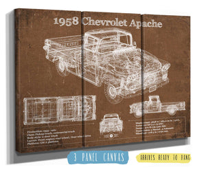 36" x 24" / 3 Panel Canvas Wrap Cutler West 1958 Chevrolet Apache Vintage Blueprint Auto Print