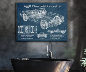 Cutler West 1958 Chevrolet Corvette C1 Blueprint Vintage Auto Print