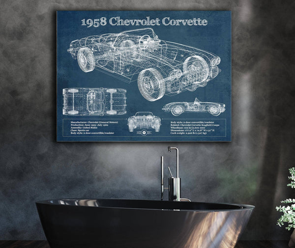 Cutler West 1958 Chevrolet Corvette C1 Blueprint Vintage Auto Print