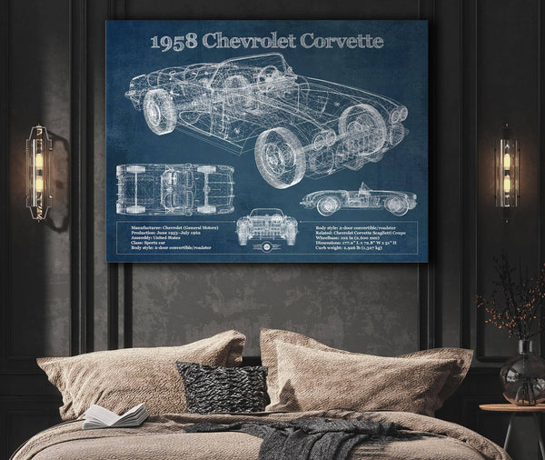 Cutler West 1958 Chevrolet Corvette C1 Blueprint Vintage Auto Print