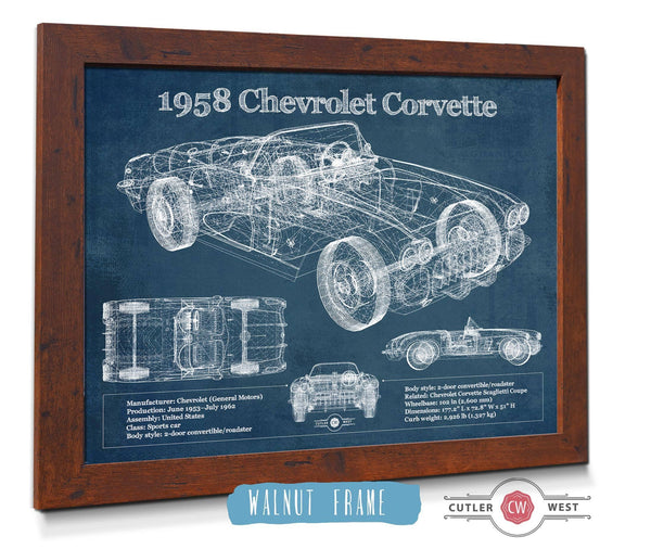 Cutler West 1958 Chevrolet Corvette C1 Blueprint Vintage Auto Print