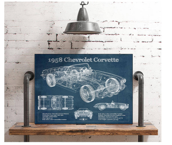 Cutler West 1958 Chevrolet Corvette C1 Blueprint Vintage Auto Print