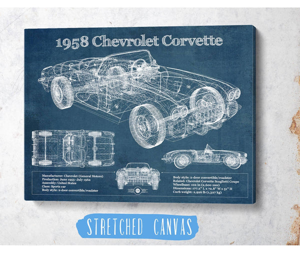 Cutler West 1958 Chevrolet Corvette C1 Blueprint Vintage Auto Print