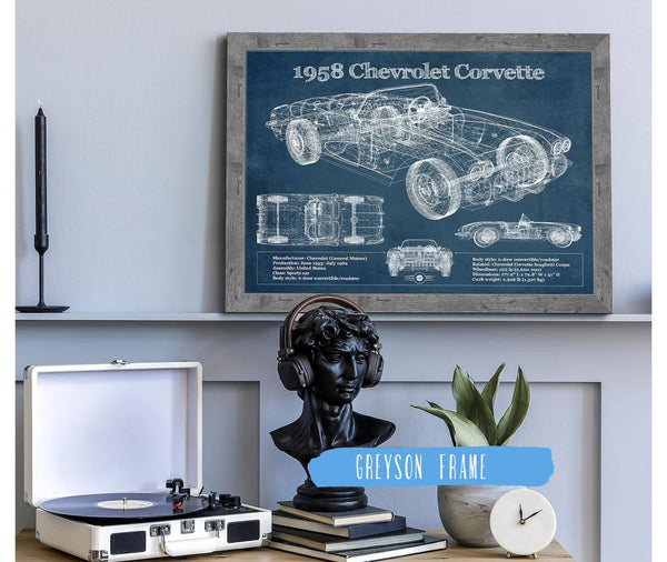 Cutler West 1958 Chevrolet Corvette C1 Blueprint Vintage Auto Print