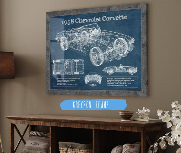 Cutler West 1958 Chevrolet Corvette C1 Blueprint Vintage Auto Print