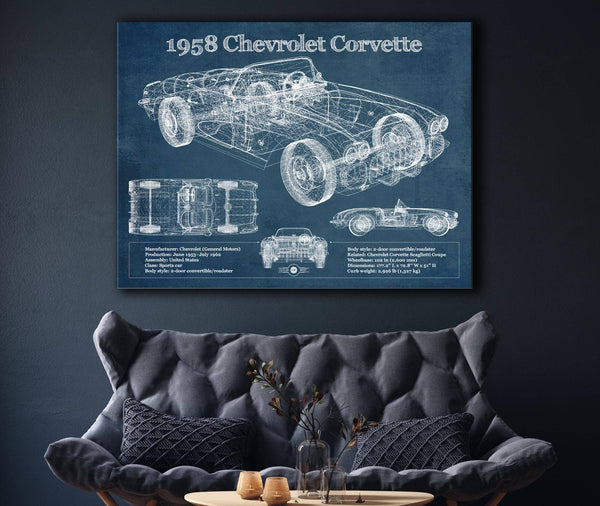 Cutler West 1958 Chevrolet Corvette C1 Blueprint Vintage Auto Print