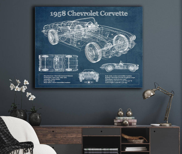 Cutler West 1958 Chevrolet Corvette C1 Blueprint Vintage Auto Print