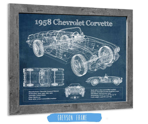 14" x 11" / Greyson Frame Cutler West 1958 Chevrolet Corvette C1 Blueprint Vintage Auto Print