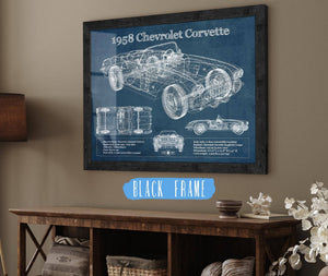 20" x 16" / Black Frame Cutler West 1958 Chevrolet Corvette C1 Blueprint Vintage Auto Print