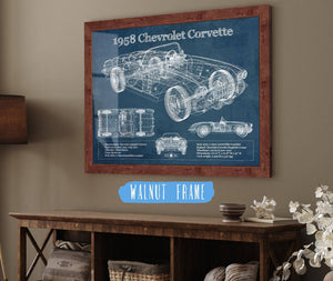 20" x 16" / Walnut Frame Cutler West 1958 Chevrolet Corvette C1 Blueprint Vintage Auto Print
