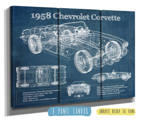 36" x 24" / 3 Panel Canvas Wrap Cutler West 1958 Chevrolet Corvette C1 Blueprint Vintage Auto Print