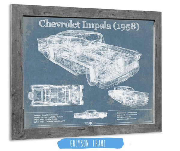 14" x 11" / Greyson Frame Cutler West 1958 Chevrolet Impala Blueprint Vintage Auto Print