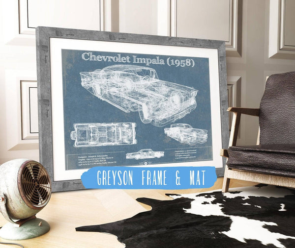14" x 11" / Greyson Frame & Mat Cutler West 1958 Chevrolet Impala Blueprint Vintage Auto Print