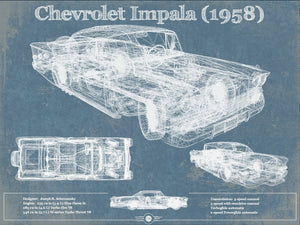 14" x 11" / Unframed Cutler West 1958 Chevrolet Impala Blueprint Vintage Auto Print