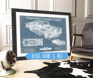 20" x 16" / Black Frame & Mat Cutler West 1958 Chevrolet Impala Blueprint Vintage Auto Print