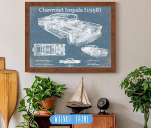 20" x 16" / Walnut Frame Cutler West 1958 Chevrolet Impala Blueprint Vintage Auto Print