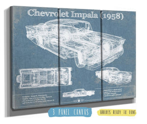 36" x 24" / 3 Panel Canvas Wrap Cutler West 1958 Chevrolet Impala Blueprint Vintage Auto Print