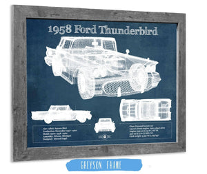 14" x 11" / Greyson Frame Cutler West 1958 Ford Thunderbird Vintage Blueprint Auto Print