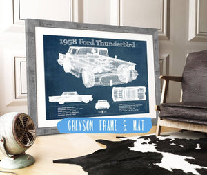 14" x 11" / Greyson Frame & Mat Cutler West 1958 Ford Thunderbird Vintage Blueprint Auto Print