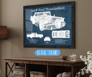 20" x 16" / Black Frame Cutler West 1958 Ford Thunderbird Vintage Blueprint Auto Print