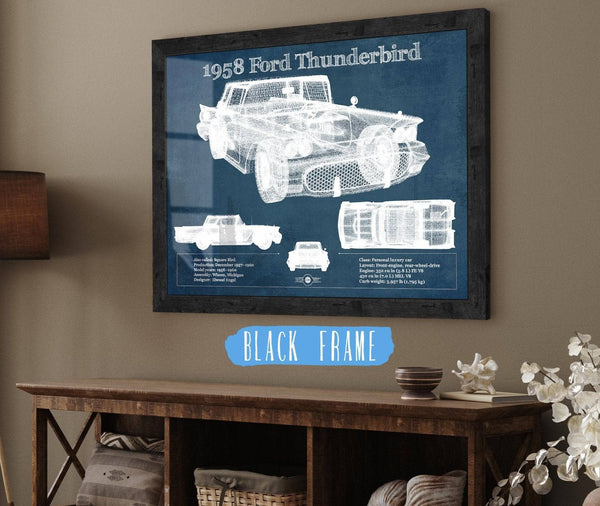 20" x 16" / Black Frame Cutler West 1958 Ford Thunderbird Vintage Blueprint Auto Print