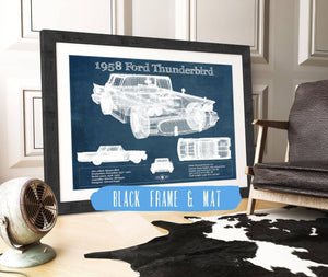 20" x 16" / Black Frame & Mat Cutler West 1958 Ford Thunderbird Vintage Blueprint Auto Print
