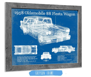 14" x 11" / Greyson Frame Cutler West 1958 Oldsmobile 88 Fiesta Wagon Vintage Blueprint Auto Print