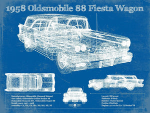 14" x 11" / Unframed Cutler West 1958 Oldsmobile 88 Fiesta Wagon Vintage Blueprint Auto Print