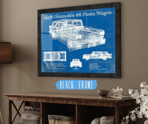 20" x 16" / Black Frame Cutler West 1958 Oldsmobile 88 Fiesta Wagon Vintage Blueprint Auto Print