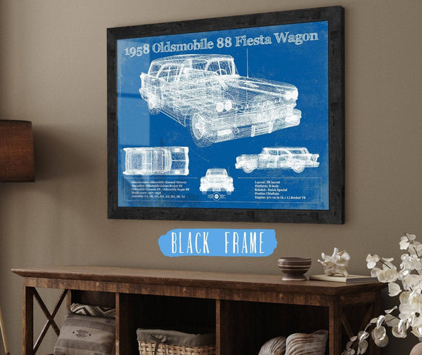 20" x 16" / Black Frame Cutler West 1958 Oldsmobile 88 Fiesta Wagon Vintage Blueprint Auto Print