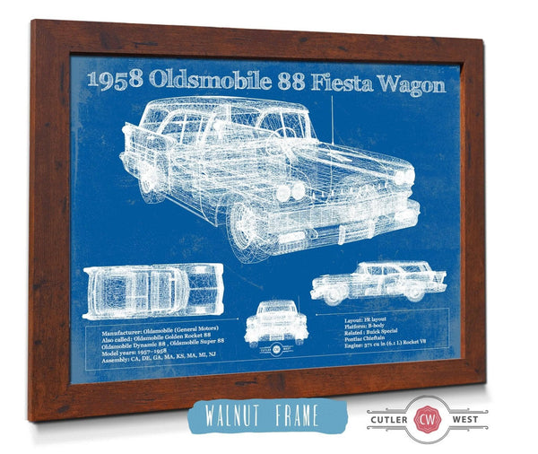 20" x 16" / Walnut Frame Cutler West 1958 Oldsmobile 88 Fiesta Wagon Vintage Blueprint Auto Print