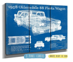 36" x 24" / 3 Panel Canvas Wrap Cutler West 1958 Oldsmobile 88 Fiesta Wagon Vintage Blueprint Auto Print