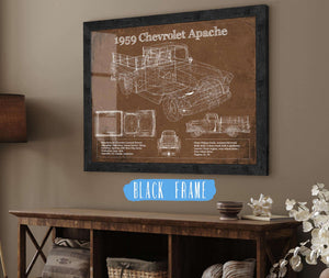 20" x 16" / Black Frame Cutler West 1959 Chevrolet Apache Fleetside Vintage Blueprint Auto Print