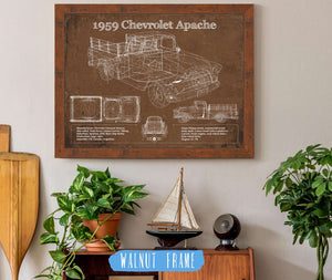 20" x 16" / Walnut Frame Cutler West 1959 Chevrolet Apache Fleetside Vintage Blueprint Auto Print
