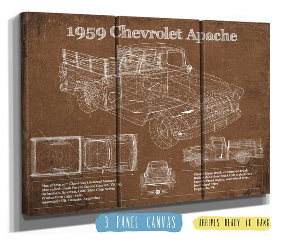 36" x 24" / 3 Panel Canvas Wrap Cutler West 1959 Chevrolet Apache Fleetside Vintage Blueprint Auto Print