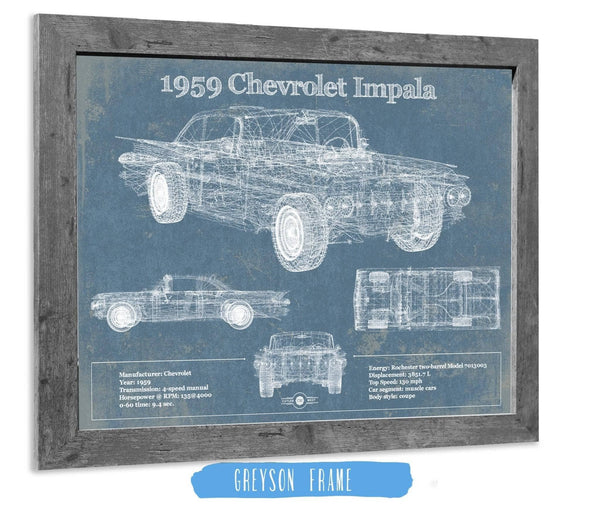 14" x 11" / Greyson Frame Cutler West 1959 Chevrolet Impala Blueprint Vintage Auto Print