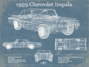14" x 11" / Unframed Cutler West 1959 Chevrolet Impala Blueprint Vintage Auto Print