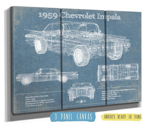 36" x 24" / 3 Panel Canvas Wrap Cutler West 1959 Chevrolet Impala Blueprint Vintage Auto Print