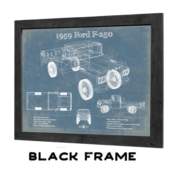 20" x 16" / Black Frame Cutler West 1959 Ford F-250 Vintage Blueprint Auto Print