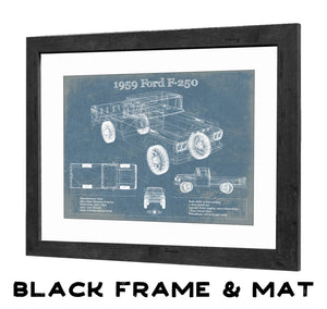 20" x 16" / Black Frame & Mat Cutler West 1959 Ford F-250 Vintage Blueprint Auto Print