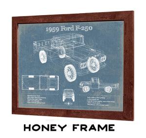 20" x 16" / Walnut Frame Cutler West 1959 Ford F-250 Vintage Blueprint Auto Print
