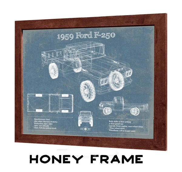 20" x 16" / Walnut Frame Cutler West 1959 Ford F-250 Vintage Blueprint Auto Print