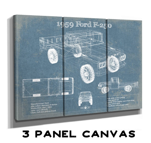 36" x 24" / 3 Panel Canvas Wrap Cutler West 1959 Ford F-250 Vintage Blueprint Auto Print