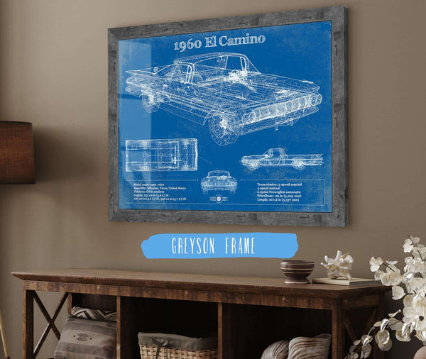 14" x 11" / Greyson Frame Cutler West 1960 Chevrolet El Camino Vintage Blueprint Auto Print