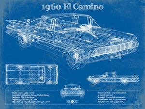 14" x 11" / Unframed Cutler West 1960 Chevrolet El Camino Vintage Blueprint Auto Print